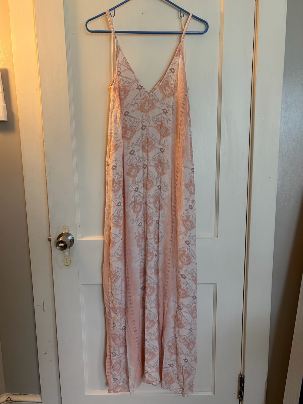 lovestitch Blush Pink Printed Maxi Slip Dress With Pockets - M/L